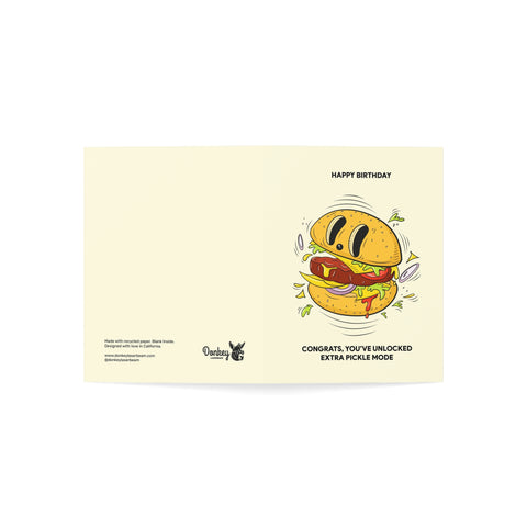 "Congrats, You've Unlocked Extra Pickle Mode" Birthday Greeting Card — Birthday Greeting Card - Illustrated, Funny, Snarky, Modern