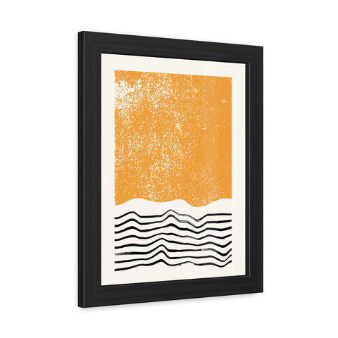 Ink Block 4 - Modern Framed Art Poster: Abstract Orange Waves Decor
