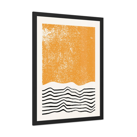 Ink Block 4 - Modern Framed Art Poster: Abstract Orange Waves Decor