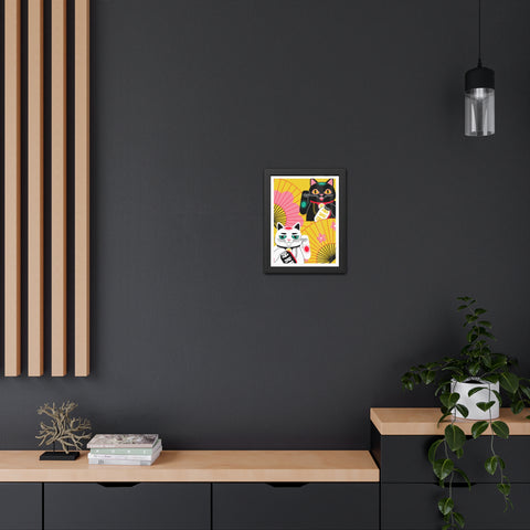 Japanese Garden 4 - Colorful Cat Framed Posters - Lucky Charm Wall Art for Cat Lovers