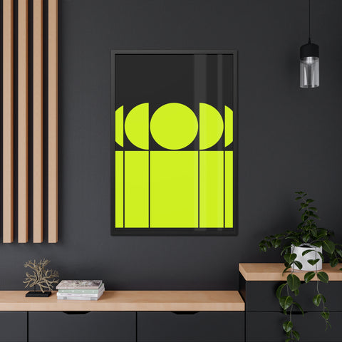 Modernica 1 - Modern Geometric Framed Poster - Bright Yellow and Black Wall Art for Contemporary Decor