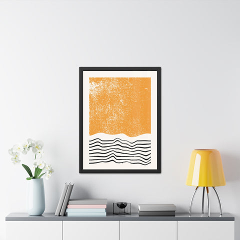 Ink Block 4 - Modern Framed Art Poster: Abstract Orange Waves Decor