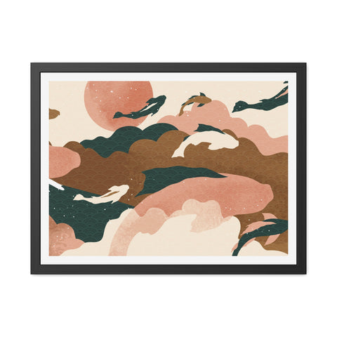 Koi Wind 2 - Artistic Framed Posters: Serene Dolphin & Sunset Wall Decor