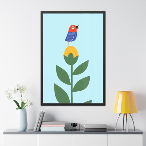 Childrana 2 - Colorful Bird & Flower Framed Poster – Cheerful Wall Art for Nature Lovers