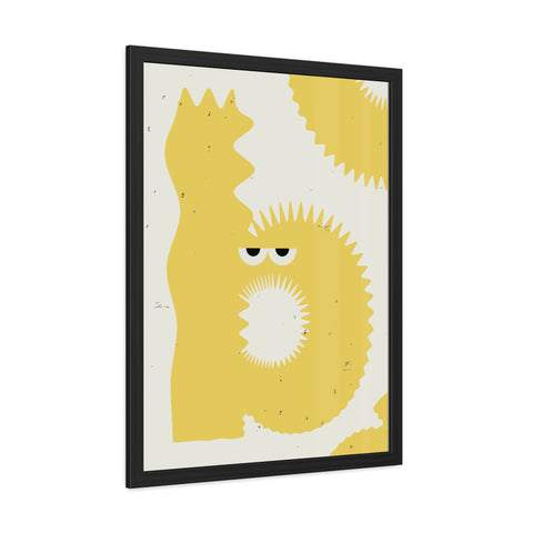 Lettermon - b - Whimsical Framed Poster - Yellow Abstract Creature Art for Playful Decor