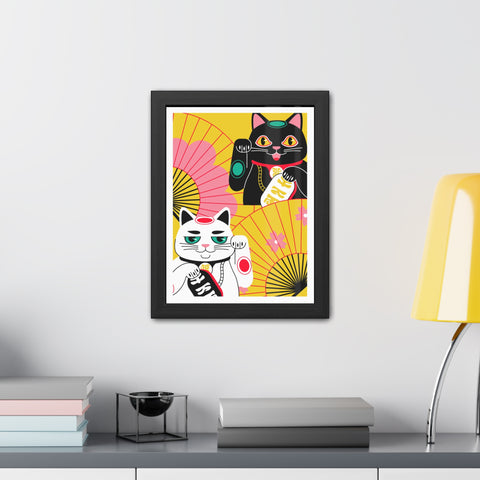 Japanese Garden 4 - Colorful Cat Framed Posters - Lucky Charm Wall Art for Cat Lovers