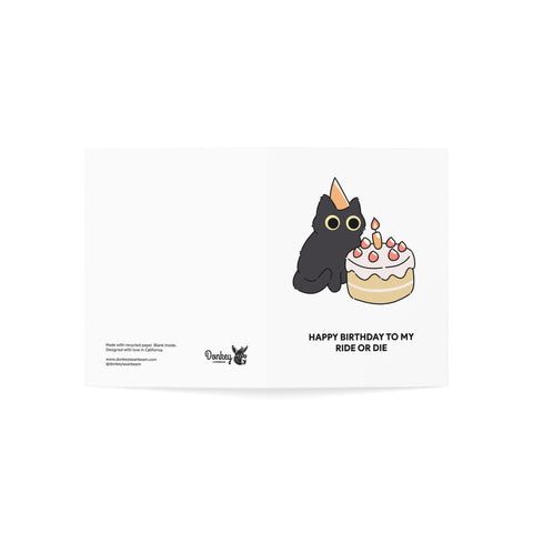 "Happy Birthday to My Ride or Die" Black Cat Birthday Card – Birthday Greeting Card - Illustrated, Funny, Snarky, Modern