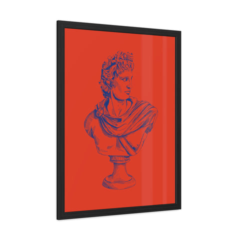 Greeked Out 3 - Vintage-Inspired Framed Poster of Classical Bust on Vibrant Background