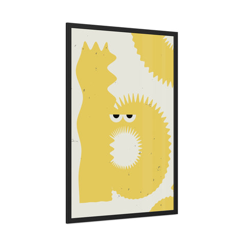 Lettermon - b - Whimsical Framed Poster - Yellow Abstract Creature Art for Playful Decor