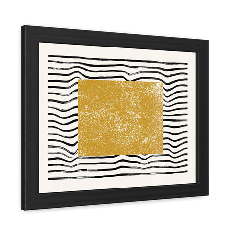 Ink Stamp 7 - Modern Abstract Framed Poster - Gold & Black Wavy Design for Home Decor