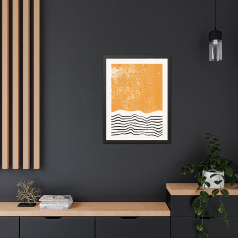 Ink Block 4 - Modern Framed Art Poster: Abstract Orange Waves Decor