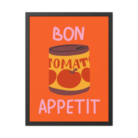 Bon Appetit Tomato Can Framed Poster - Fun Kitchen Decor for Food Lovers