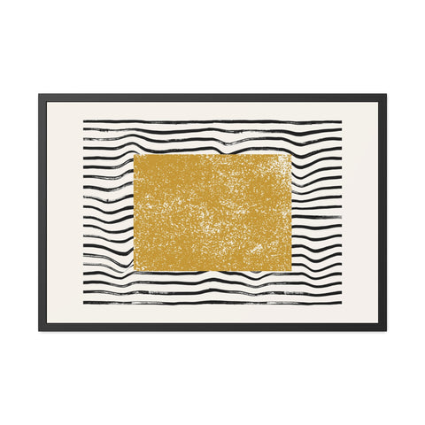 Ink Stamp 7 - Modern Abstract Framed Poster - Gold & Black Wavy Design for Home Decor
