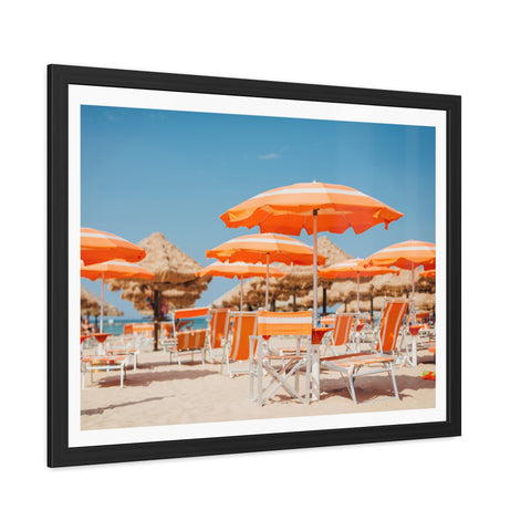 Orange Umbrellas - Tropical Beach Framed Poster - Vibrant Summer Decor & Gift for Beach Lovers