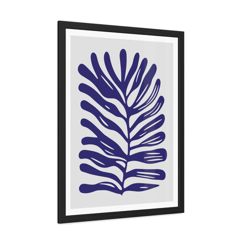 Stratica 4 - Modern Botanical Framed Poster - Navy Leaf Design