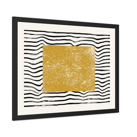 Ink Stamp 7 - Modern Abstract Framed Poster - Gold & Black Wavy Design for Home Decor