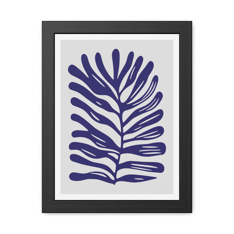 Stratica 4 - Modern Botanical Framed Poster - Navy Leaf Design