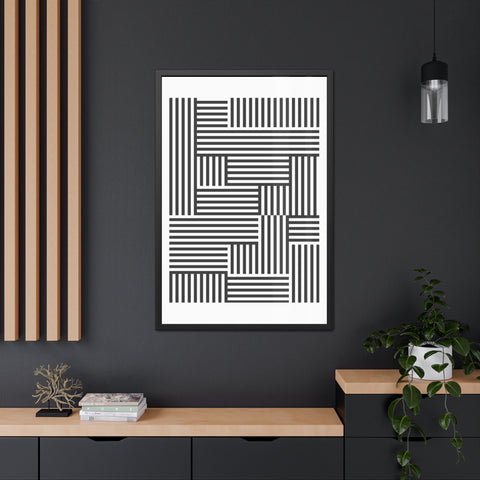 Gridline 4 - Modern Black and White Framed Poster - Minimalist Geometric Wall Art for Home Decor