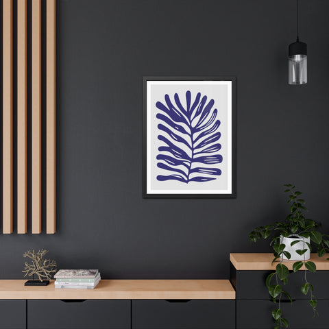 Stratica 4 - Modern Botanical Framed Poster - Navy Leaf Design