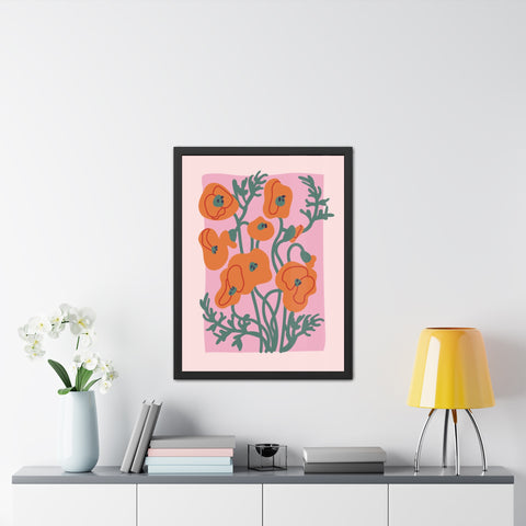 Flowers 2 - Botanical Framed Poster - Vibrant Orange Poppies Art for Home Decor