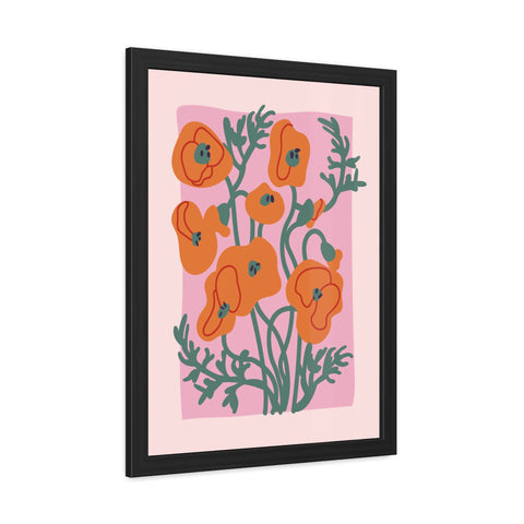 Flowers 2 - Botanical Framed Poster - Vibrant Orange Poppies Art for Home Decor