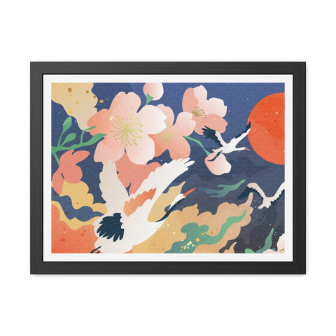 Pelican 1 - Elegant Framed Poster with Cherry Blossoms and Cranes - Art for Home Decor