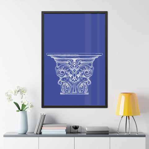 Greeked Out 1 - Elegant Architectural Framed Poster - Classic Column Design on Bold Blue Background