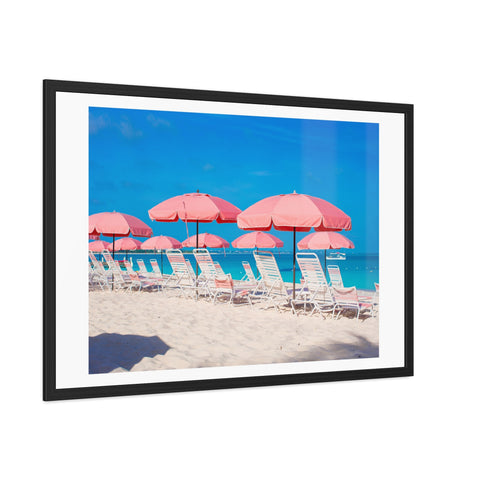Pink Umbrellas - Beach Vibes Framed Poster - Tropical Umbrellas Art for Home Décor