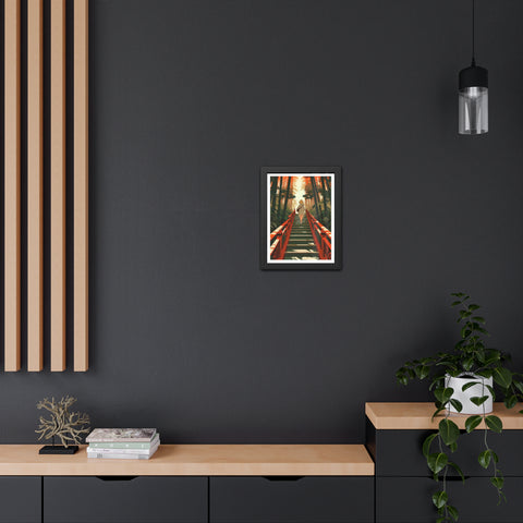 Into the Forest - Tranquil Nature Framed Poster - Serene Stairs through Bamboo Forest