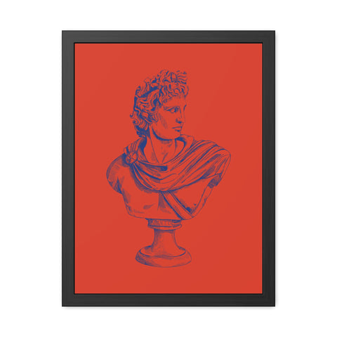 Greeked Out 3 - Vintage-Inspired Framed Poster of Classical Bust on Vibrant Background