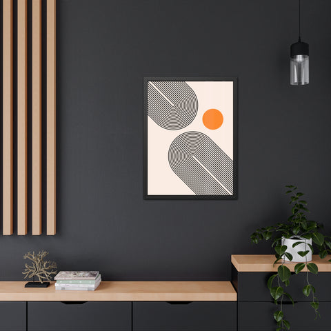 Brenda 1 - Modern Abstract Framed Poster with Geometric Design and Orange Accent