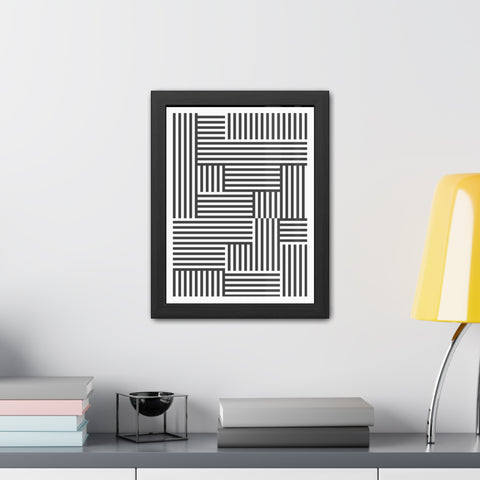 Gridline 4 - Modern Black and White Framed Poster - Minimalist Geometric Wall Art for Home Decor