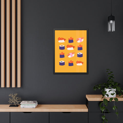 Whimsical Sushi Framed Poster - Colorful Japanese Cuisine Art