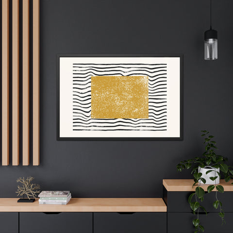 Ink Stamp 7 - Modern Abstract Framed Poster - Gold & Black Wavy Design for Home Decor