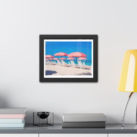 Pink Umbrellas - Beach Vibes Framed Poster - Tropical Umbrellas Art for Home Décor