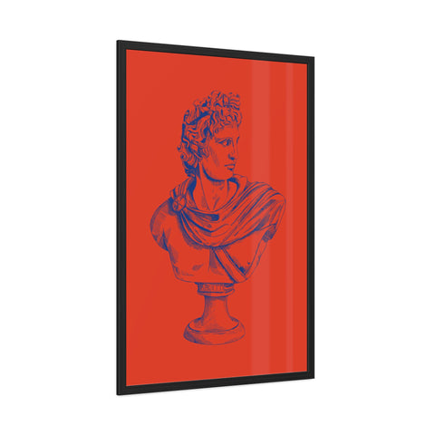 Greeked Out 3 - Vintage-Inspired Framed Poster of Classical Bust on Vibrant Background