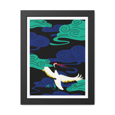 Japanese Garden 3 - Elegant Framed Poster - Majestic Crane with Colorful Clouds
