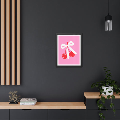 Lovin' 3 - Sweet Cherry Bow Framed Poster - Cute Home Decor for Vibrant Spaces
