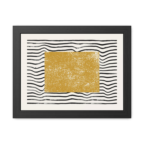 Ink Stamp 7 - Modern Abstract Framed Poster - Gold & Black Wavy Design for Home Decor