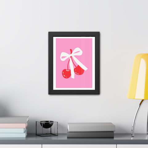 Lovin' 3 - Sweet Cherry Bow Framed Poster - Cute Home Decor for Vibrant Spaces