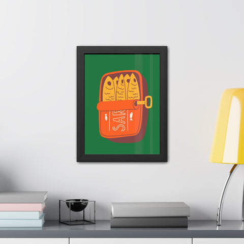 Whimsical Sardines Can Framed Poster – Quirky Wall Art for Foodies and Home Decor
