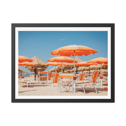 Orange Umbrellas - Tropical Beach Framed Poster - Vibrant Summer Decor & Gift for Beach Lovers