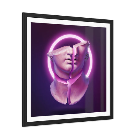 Broken - Modern Art Framed Poster - Dual Face Sculpture with Neon Glow