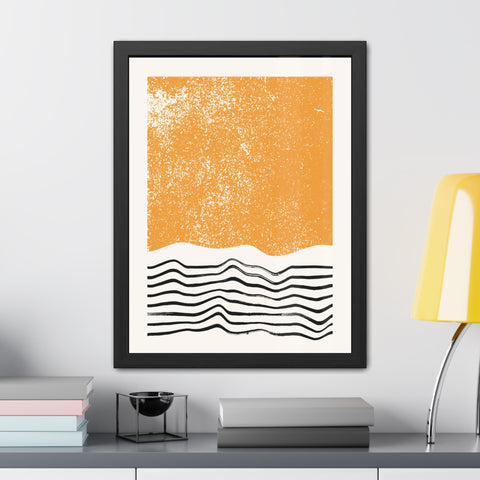 Ink Block 4 - Modern Framed Art Poster: Abstract Orange Waves Decor