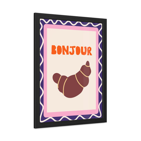 Whimsical Bonjour Croissant Framed Poster - Whimsical Wall Art for Café and Kitchen Decor