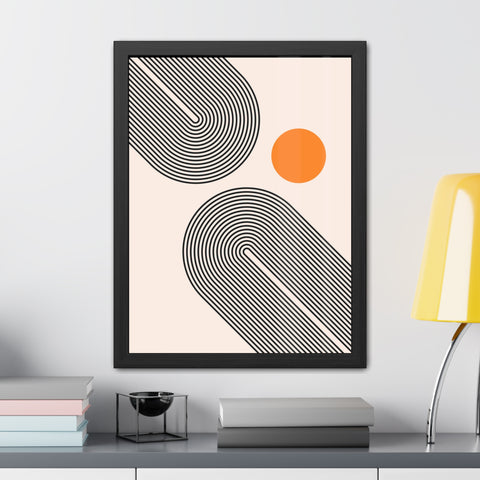 Brenda 1 - Modern Abstract Framed Poster with Geometric Design and Orange Accent