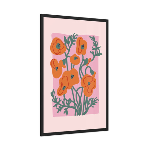 Flowers 2 - Botanical Framed Poster - Vibrant Orange Poppies Art for Home Decor