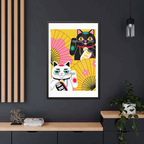 Japanese Garden 4 - Colorful Cat Framed Posters - Lucky Charm Wall Art for Cat Lovers