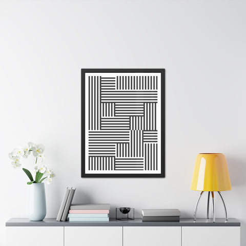 Gridline 4 - Modern Black and White Framed Poster - Minimalist Geometric Wall Art for Home Decor