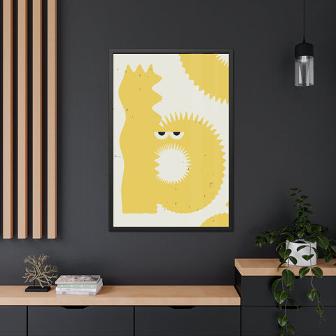 Lettermon - b - Whimsical Framed Poster - Yellow Abstract Creature Art for Playful Decor